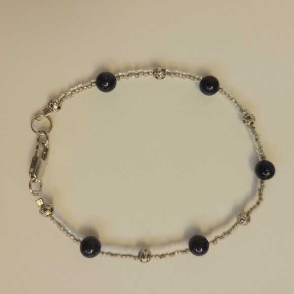 Handmade Blue Goldstone And Metal Beaded Bracelet - Picture 5 of 6